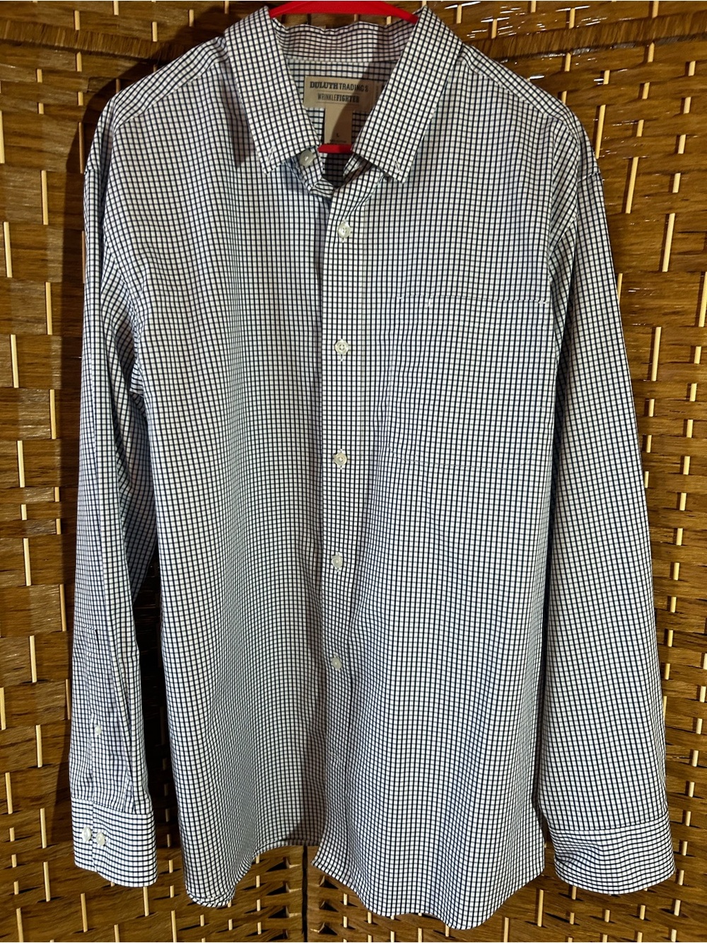 Duluth Trading Wrinklefighter Shirt Mens L Blue Check Button Down Cotton